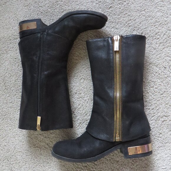 Vince camuto winivie womens boots size 7.5 bleack leather zipper Motorcycle - Picture 2 of 10